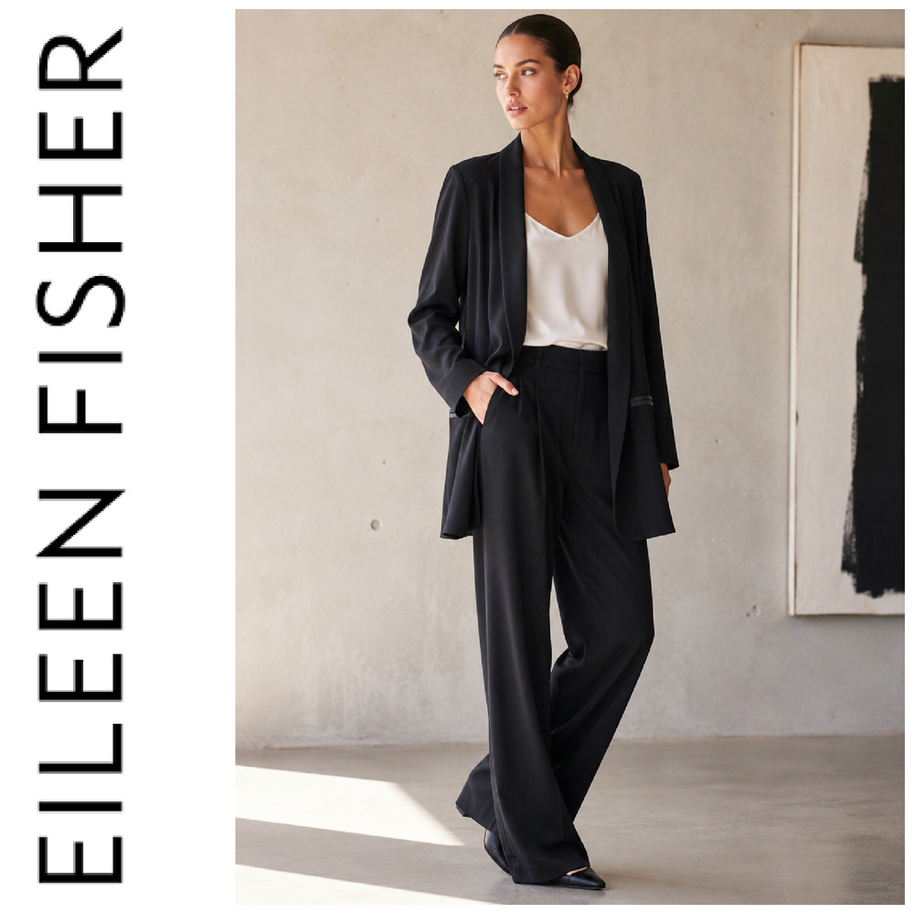 The Fisher Project Eileen Fisher Sz L Black Tencel Tuxedo Long Blazer Jacket